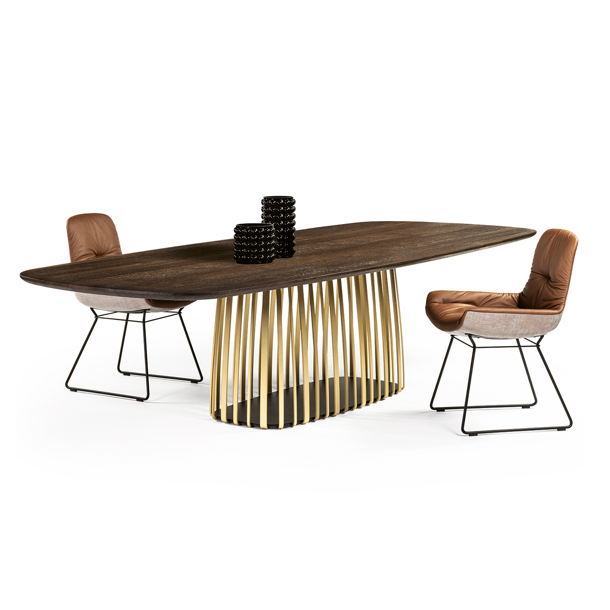 BC 07 Basket Tisch bootsform Eiche geräuchert - 260x110cm -  Messing Gestell