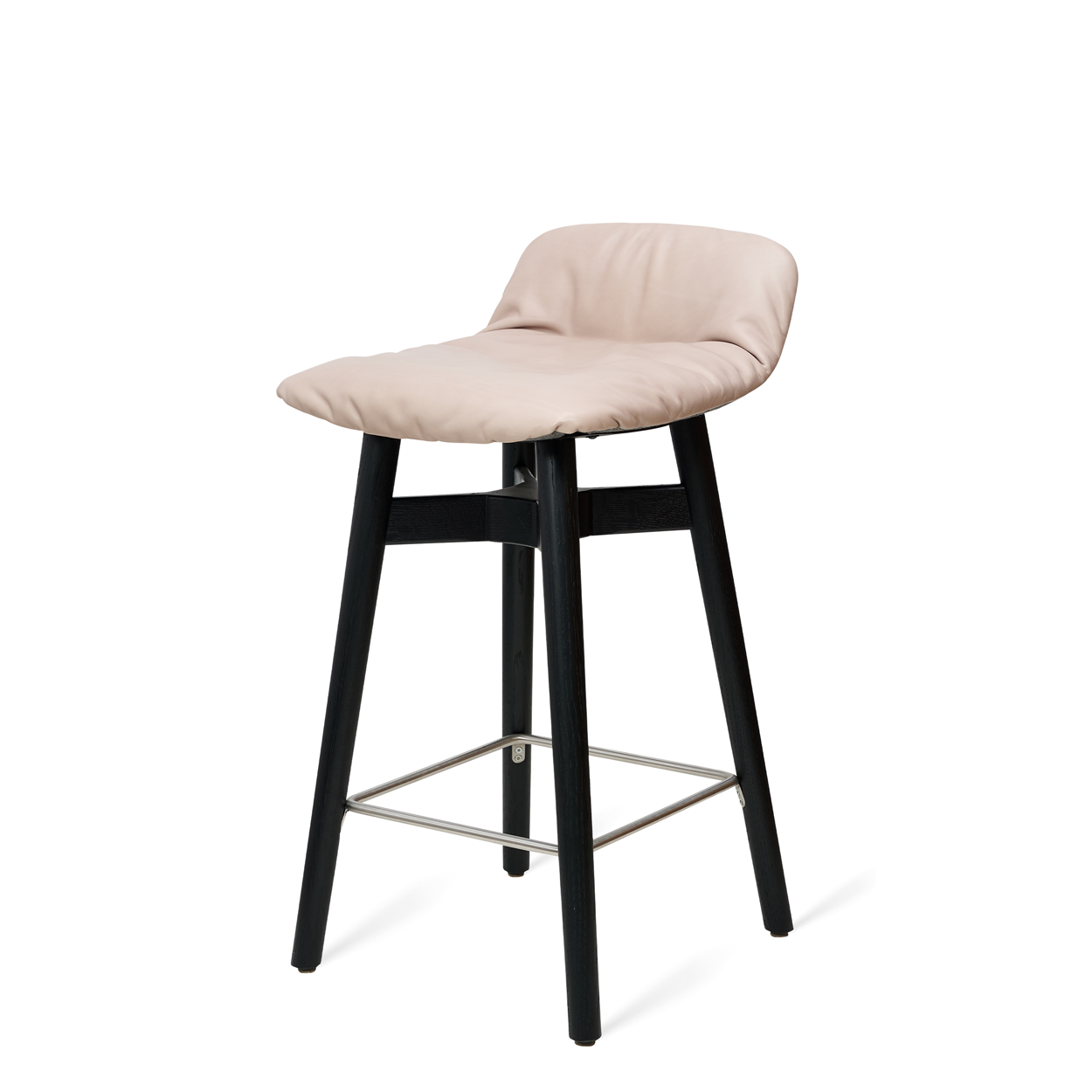 Leya Barstool Low Leder Creme und Stoff Loden Bergen