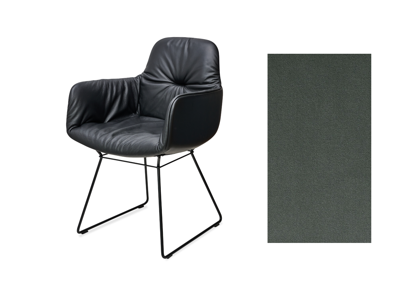 Leya Armchair High Leder Sahara ebony - Velour Cactus 