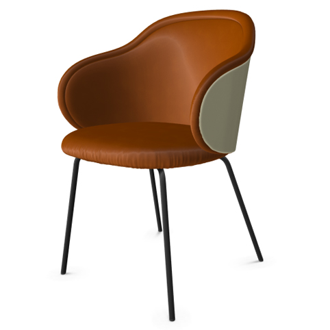 Ona Curved Armchair 2020 - Leder Sahara kupfer mit Velour Smart Nougat