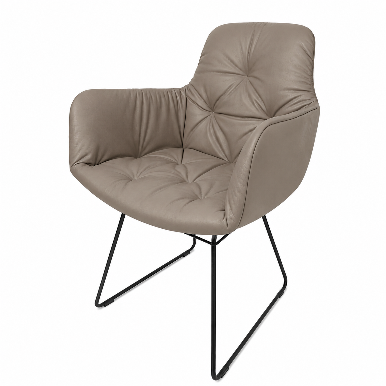 Leya Armchair High - Leder Sahara platino - Chesterfield-Steppung
