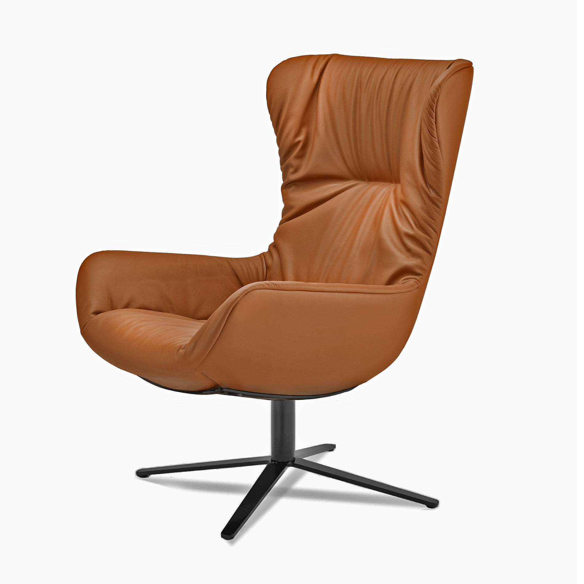 Leya Cocktail Wingback Chair  inkl. Ottomane - Leder Adora Cognac - Fußkreuzgestell 