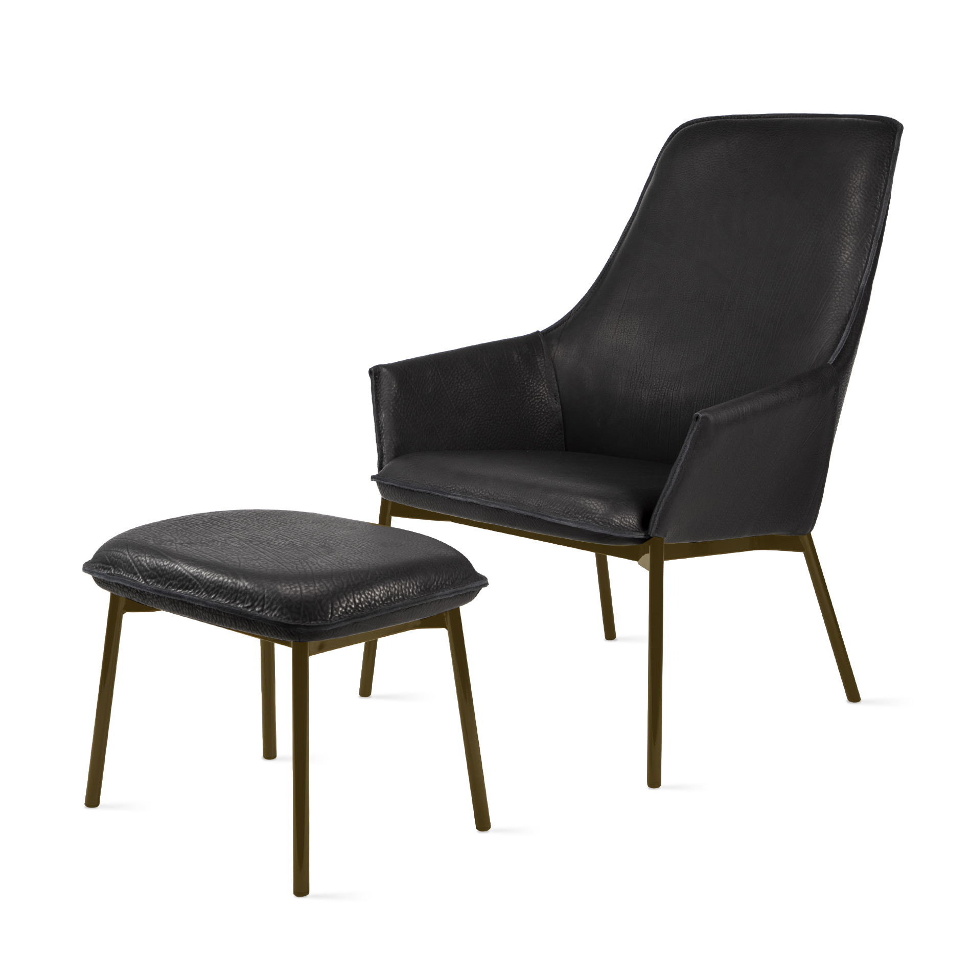 Grace Lounge Chair High - Magnum Ebony - Bronze Lasur Gestell inkl. Ottomane