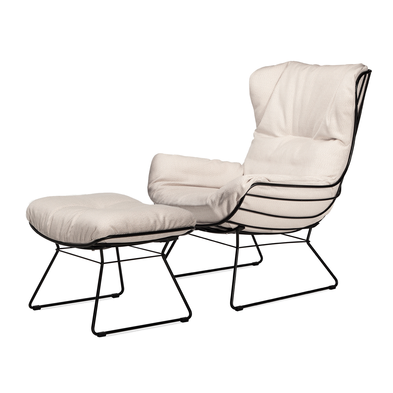 Leyasol Wingback Chair inkl. Hocker - Lopi Marble - Gestell schwarz