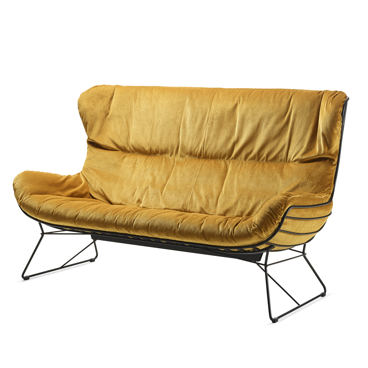 Leyasol Wingback Couch 160cm - Stoff Riga Curry